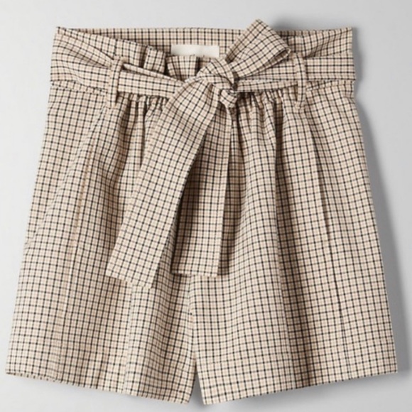 Aritzia Pants - ARITZIA WILFRED checkered paperbag high waist belt tie shorts size 4
